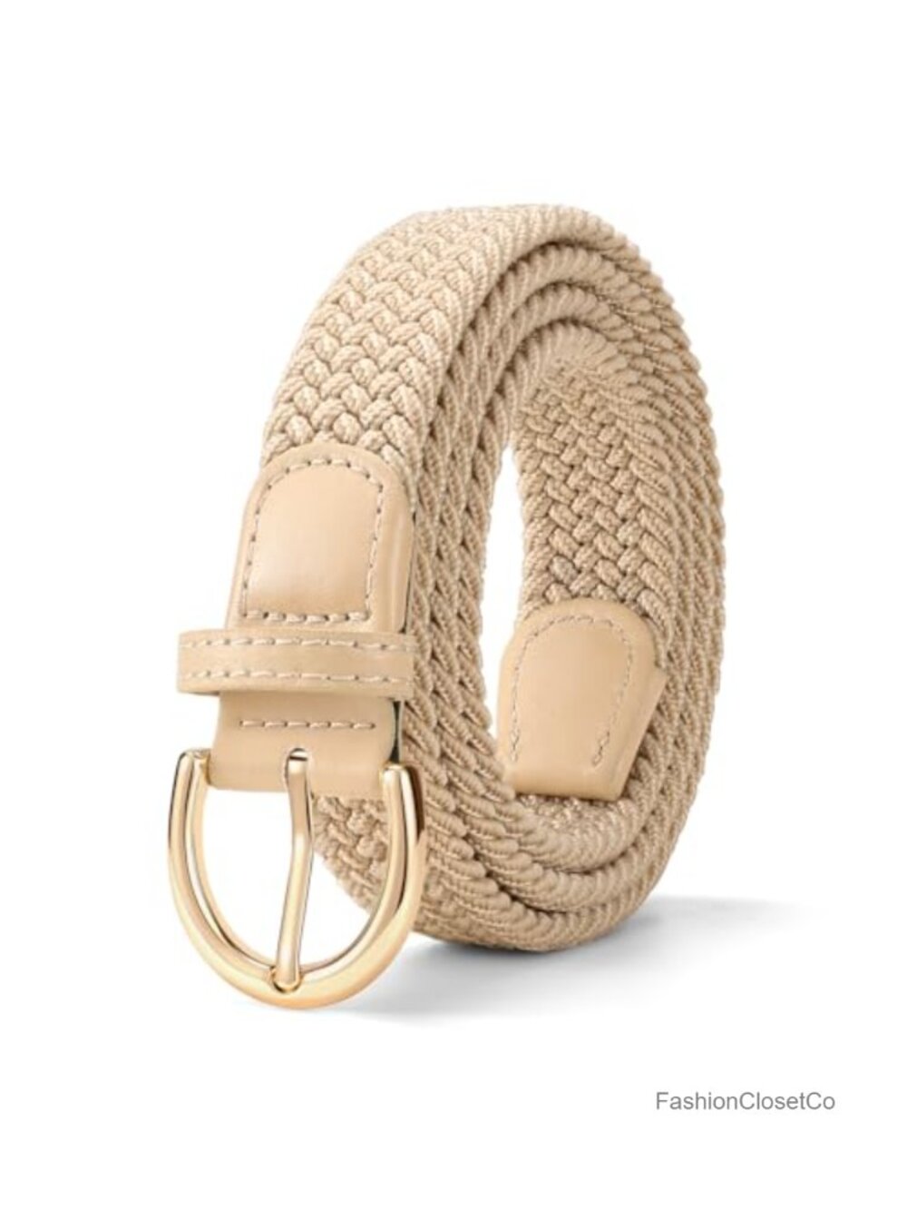 Women's Elastic Braided Stretch Belt with Gold Buckle for Jeans Pants